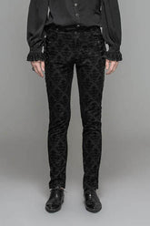 Black Party Court Flocking Patterned Gothic Mens Pants